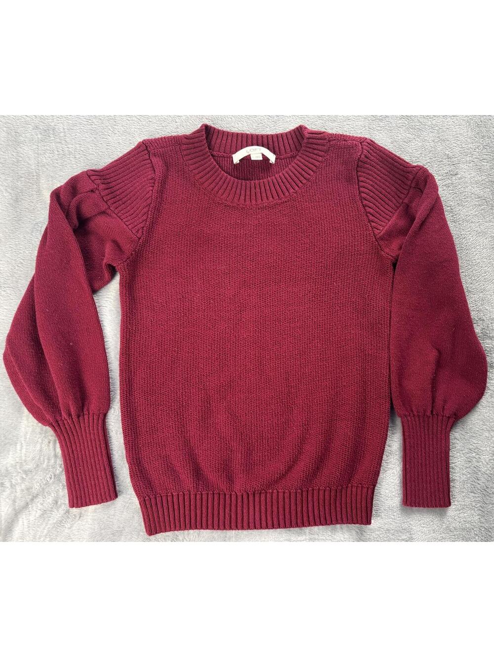 LOFT Women's Burgundy Red Balloon Long Sleeve Crewneck Sweater Size Small